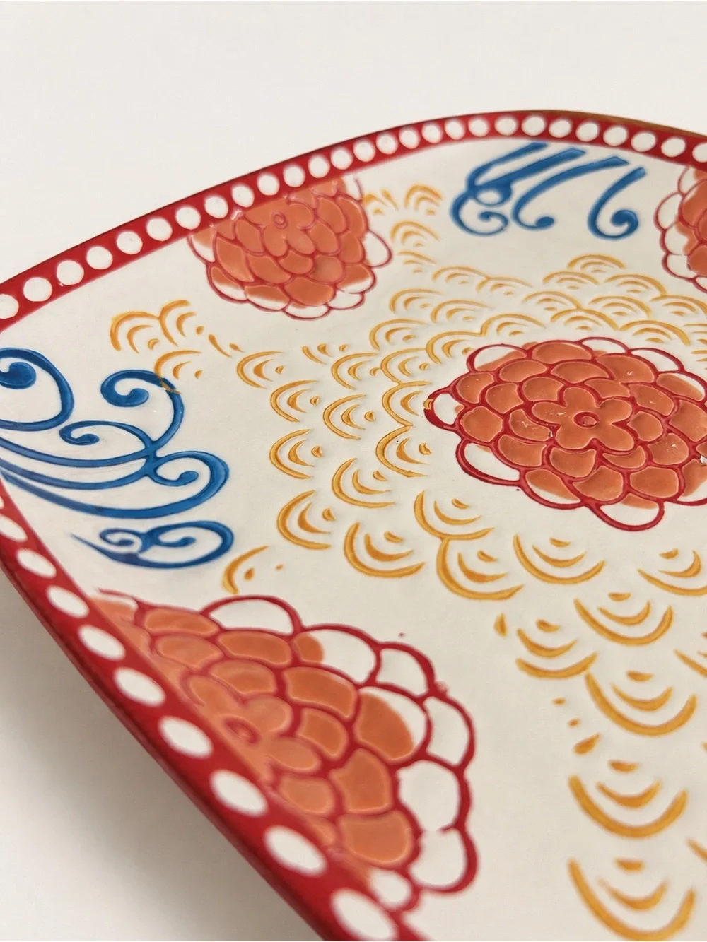 Dutch Wax Coastline Imports Hand Painted Floral Square Ceramic Plate 7 Inch